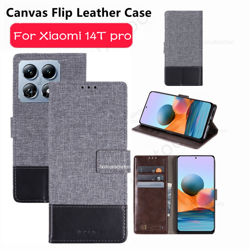 ผ้าใบหนังเคสโทรศัพท์สําหรับ Xiaomi 14T pro 14tpro 14 Ultra 14Ultra 1 4 Xiaomi14T pro Xiaomi14Tpro Xiaomi14Ultra ปลอกกระเป๋าสตางค์แม่เหล็กวงเล็บปกหลัง