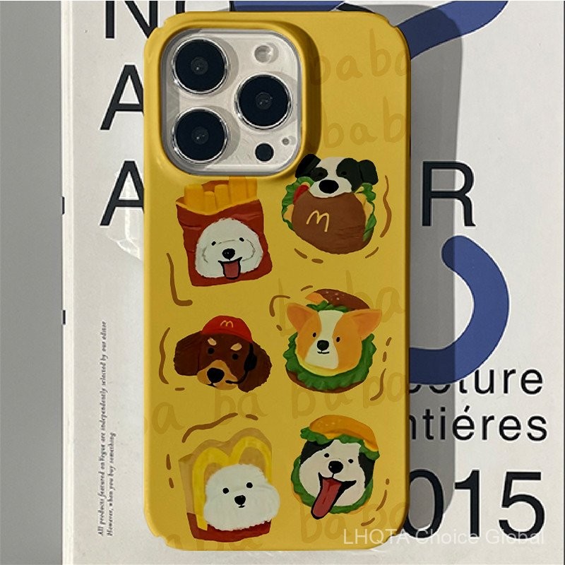 แฮมเบอร์เกอร์ลูกสุนัขเข้ากันได้สำหรับ IPhone16 15 14 13 12 11 PRO MAX x XR XS MAX 8 7 6วินาทีบวก SE 2020สดใสก๋วยเตี๋ยวสี่ขนมปังป้องกันกล้องกันกระแทกปกหลังกรณีโทรศัพท์ ozwu