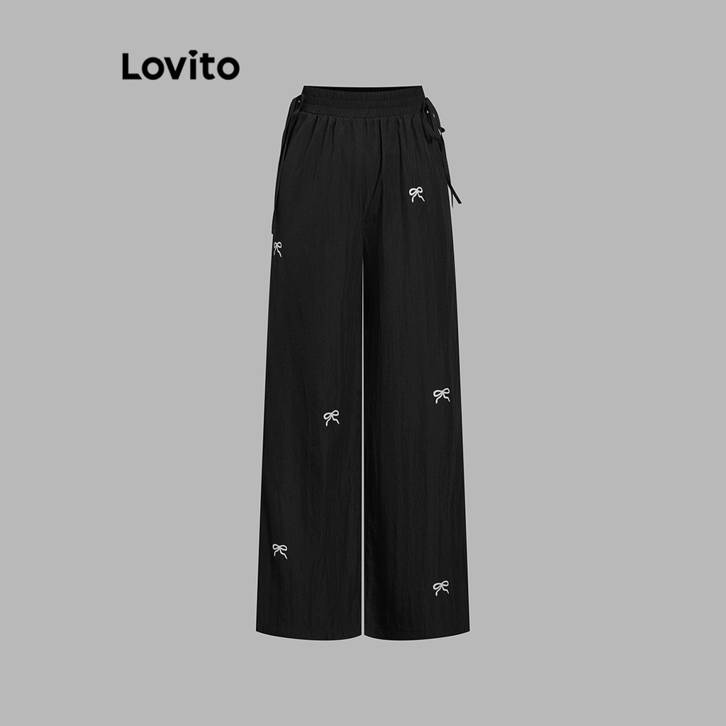 Lovito กางเกงผูกโบว์ธรรมดาน่ารักน่ารักสำหรับผู้หญิง L106AD006