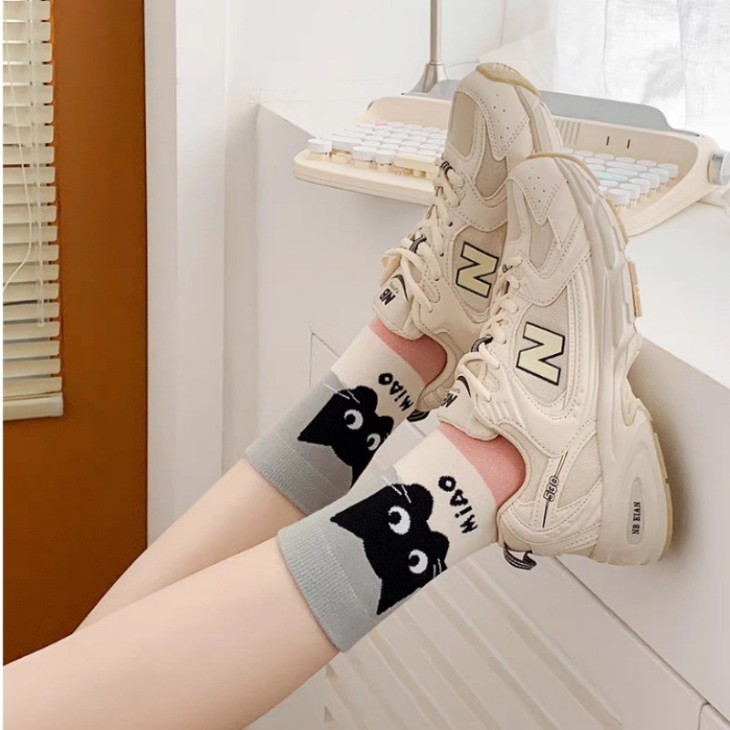 การ์ตูนแมวน่ารักถุงเท้าฤดูใบไม้ผลิ/ฤดูร้อนสีบล็อกถุงเท้าอเนกประสงค์ของขวัญวันเกิด