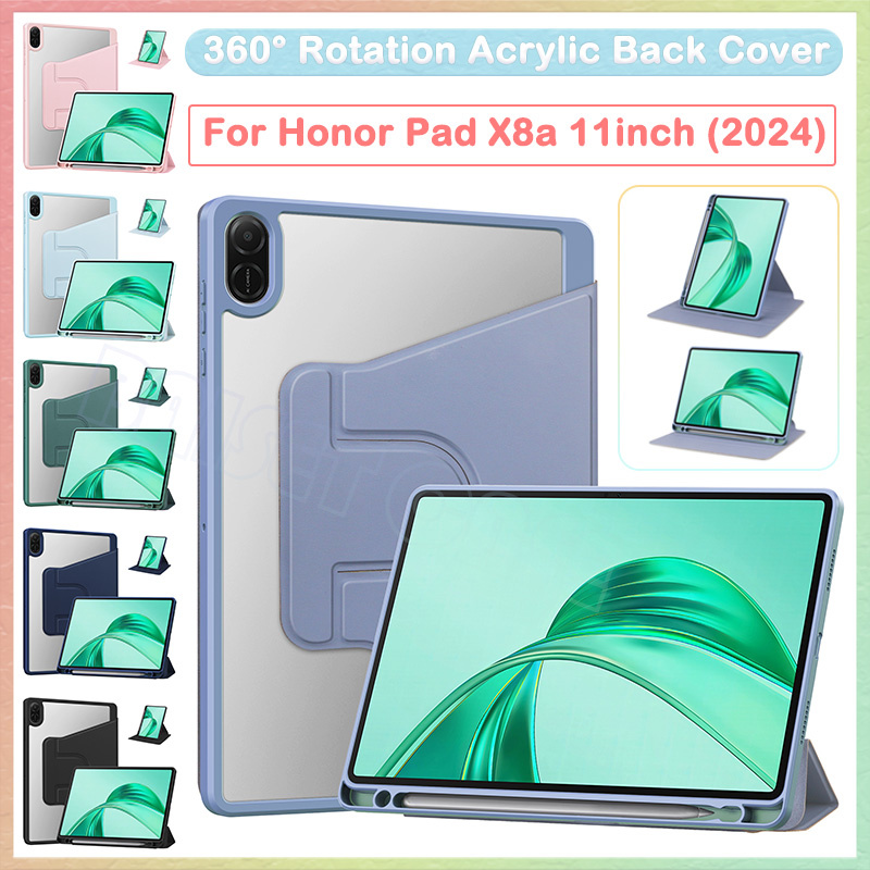 สําหรับ Honor Pad X8a 11 นิ้ว 2024 360° Rotation อะคริลิคฝาหลัง Tri-fold Stand Case