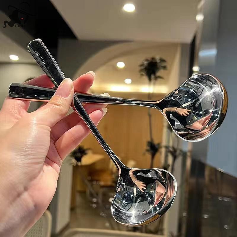 Lishu ช้อนสแตนเลส Thicken ยาวช้อนซุปสําหรับหม้อร้อน Scoops Home Kitchen Tableware อุปกรณ์ทําอาหาร th