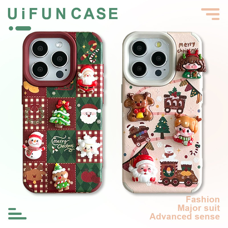 Merry Christmas 3D Santa Claus Elk เคสโทรศัพท์สําหรับ iPhone 16 15 14 13 12 Pro Max 11 16Promax หนังปกหลัง Shock Proof ปลอก