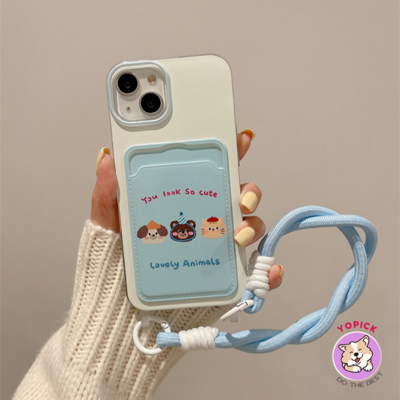 สัตว์น่ารักเคสโทรศัพท์สําหรับiphone 11 12 13Pro Max 14Plus 15 16 Pro XR XS Max 7 8 Plus SE2020 การ์ตูนฝาครอบโทรศัพท์สําหรับIPhone 16Pro Maxนุ่มสาวเชือกGKB