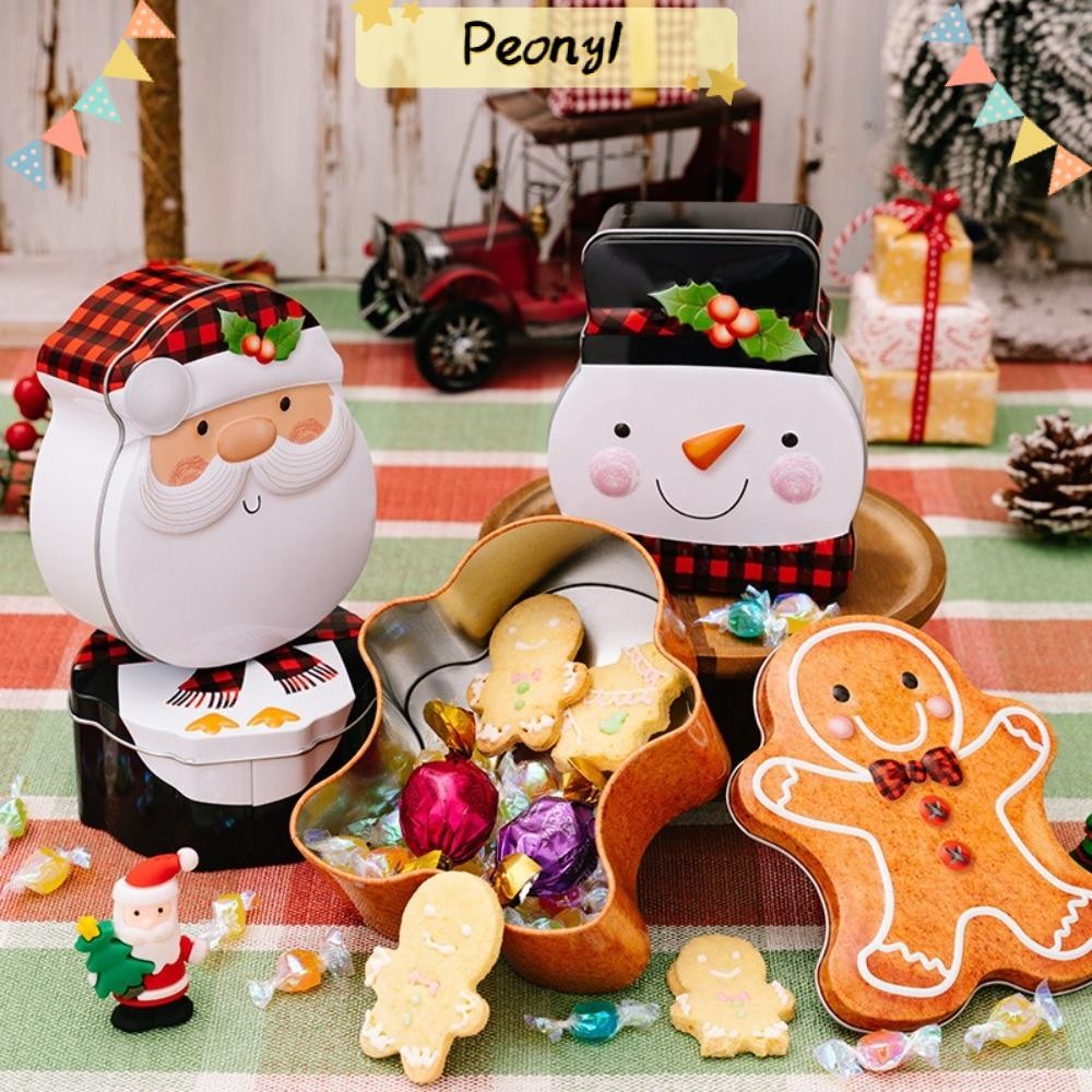 Pdony กล่องเหล็กคริสต์มาส, Penguin Snowman Christmas Candy Box, ของขวัญน่ารักพร้อมฝาปิด Santa Claus Xmas Gift Box Cookies