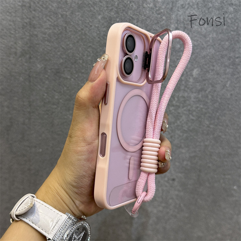 โลหะหรูหรา 2-in-1 กรอบกล้องผู้ถือเลนส์ป้องกัน HD เคสโทรศัพท์แม่เหล็กสําหรับ iPhone 16 15 14 13 12 11 Pro Max ปลอก Lanyard 16 15 14 Plus ซิลิโคนกันกระแทกกรณี