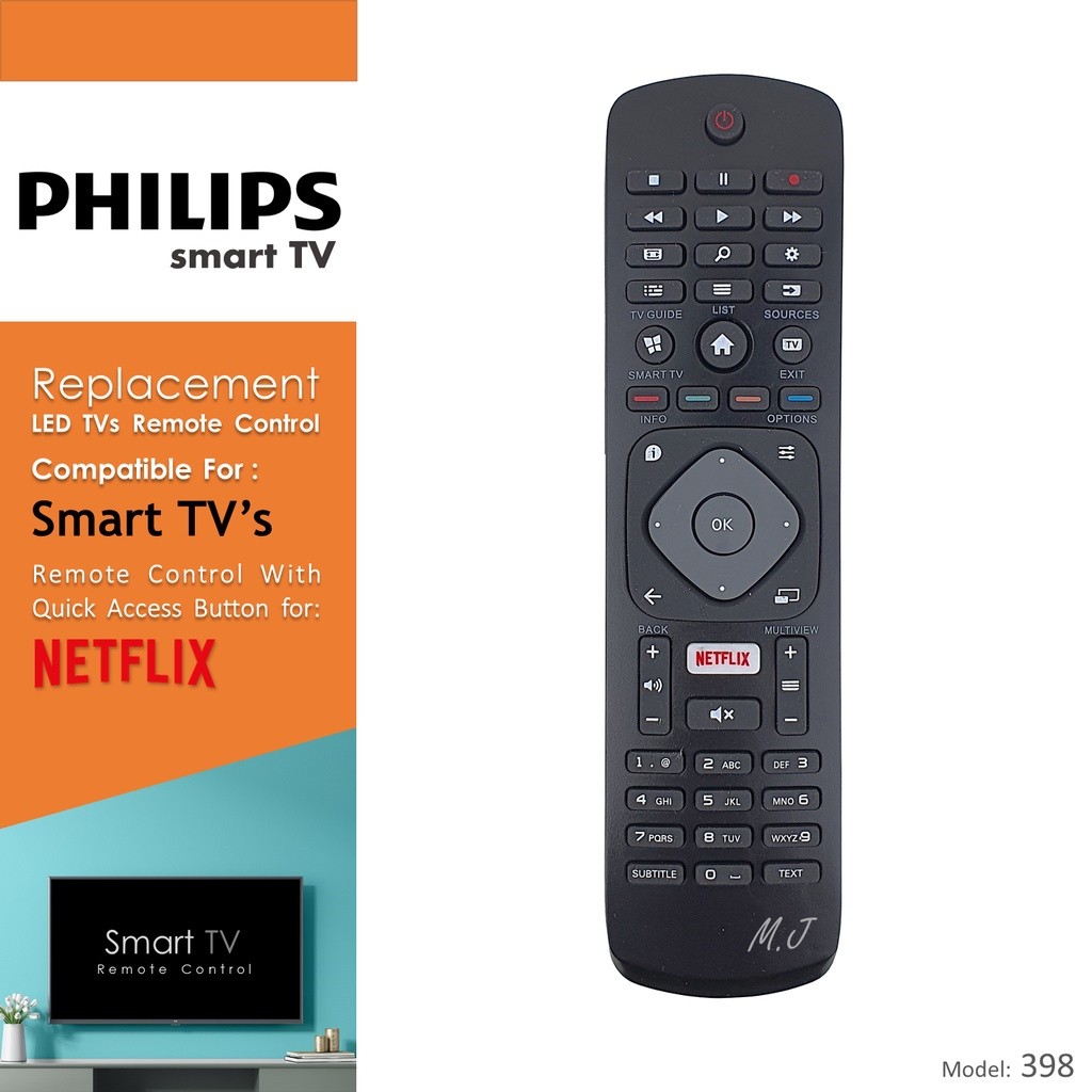 ** ทดแทนสําหรับรีโมทคอนโทรลทีวี LED อัจฉริยะพร้อมปุ่ม Netflix [PH-398]