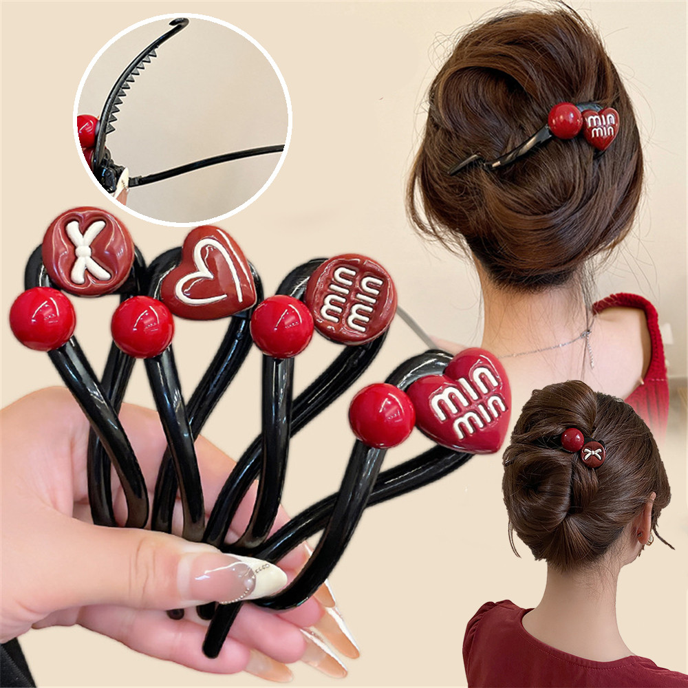 กิ๊บติดผม Ancora Red Love Twist คลิปคําเดียว อารมณ์ Grabber คลิป Headwear