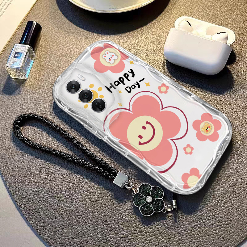 เคส OPPO Reno12 Reno 12 PRO 5G อ่อนนุ่ม โปร่งใสกันกระแทก ดอกคาเมลเลีย เชือกเส้นเล็ก กล้องป้องกั นดอกไม้ การ์ตูนน่ารักเคสโทรศัพท์ฝาครอบ