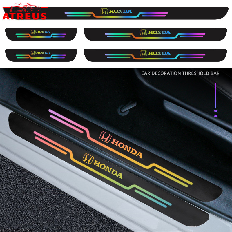 Honda สติกเกอร์คาร์บอนไฟเบอร์เรืองแสง ป้องกันรอยขีดข่วน สำหรับติดประตูรถยนต์ Threshold stickers to prevent trampling Honda civic 11th gen fd fc eg fk HRV Jazz City Mugen Fit Vezel Accord BRV WRV Stream