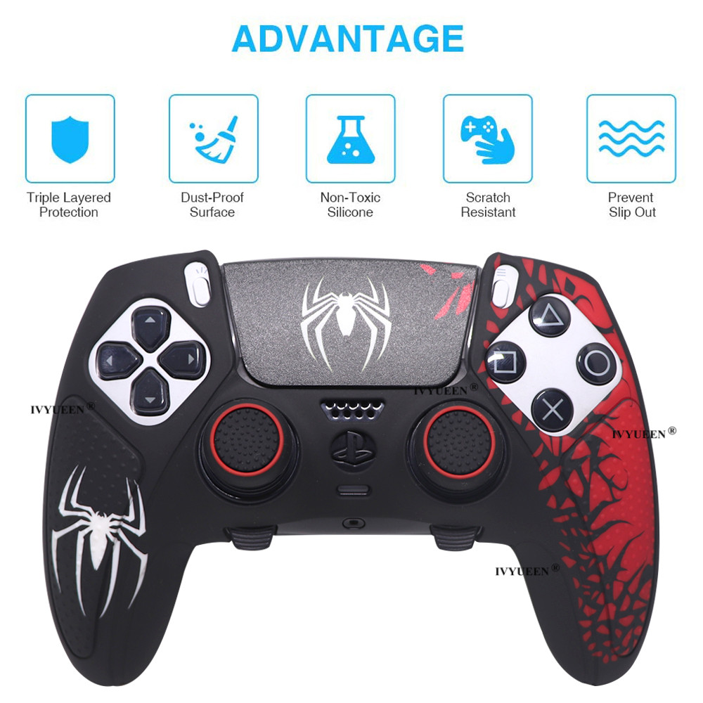 Ivyueen ซิลิโคนผิวสําหรับ PlayStation 5 PS5 Edge DualSense Controller Spider เคสป้องกัน Touch Pad สติกเกอร์