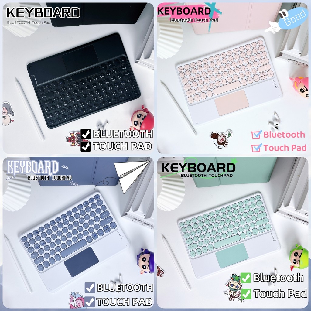 Thai Bluetooth Keyboard with Touch Pad คีย์บอร์ดไร้สาย ไทย/อังกฤษ สำหรับ iPad MatePad PC Surface Samsung แถมสายชาร์จ USB