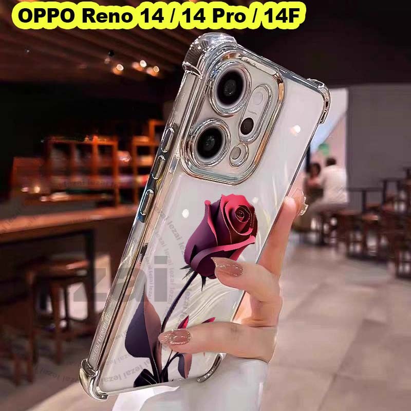 เคสOPPO Reno 14 Pro 5GเคสOPPO Reno14 Pro Reno14Pro 14F Reno14F 5G 2025 กรณีนุ่มกันกระแทกโปร่งใสหรูหรา Glitter Rose ฝาครอบ