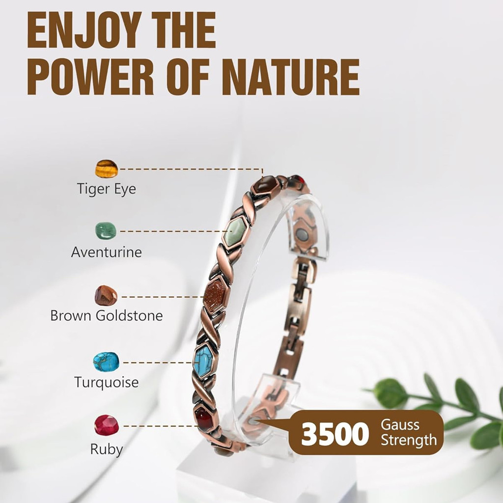 สร้อยข้อมือแม่เหล็กทองคำบริสุทธิ์ ARADOO สําหรับผู้หญิง ดีท็อกซ์Turquoise กับแม่เหล็ก 3500 Gauss ราคา ถูกที่สุด ดีลบีเคเค แกลเลอรีภาพที่ 2