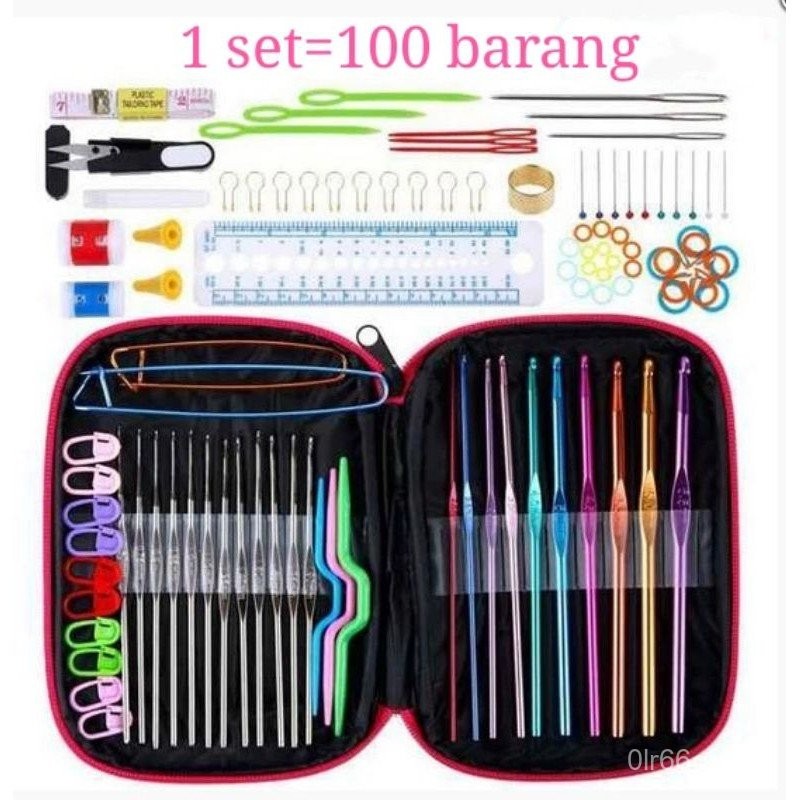 100Pcs/Set Crochet Hook Set Yarn Knitting Needles Sewing Tools Full Set DIY. jarum kait Knitting Nee