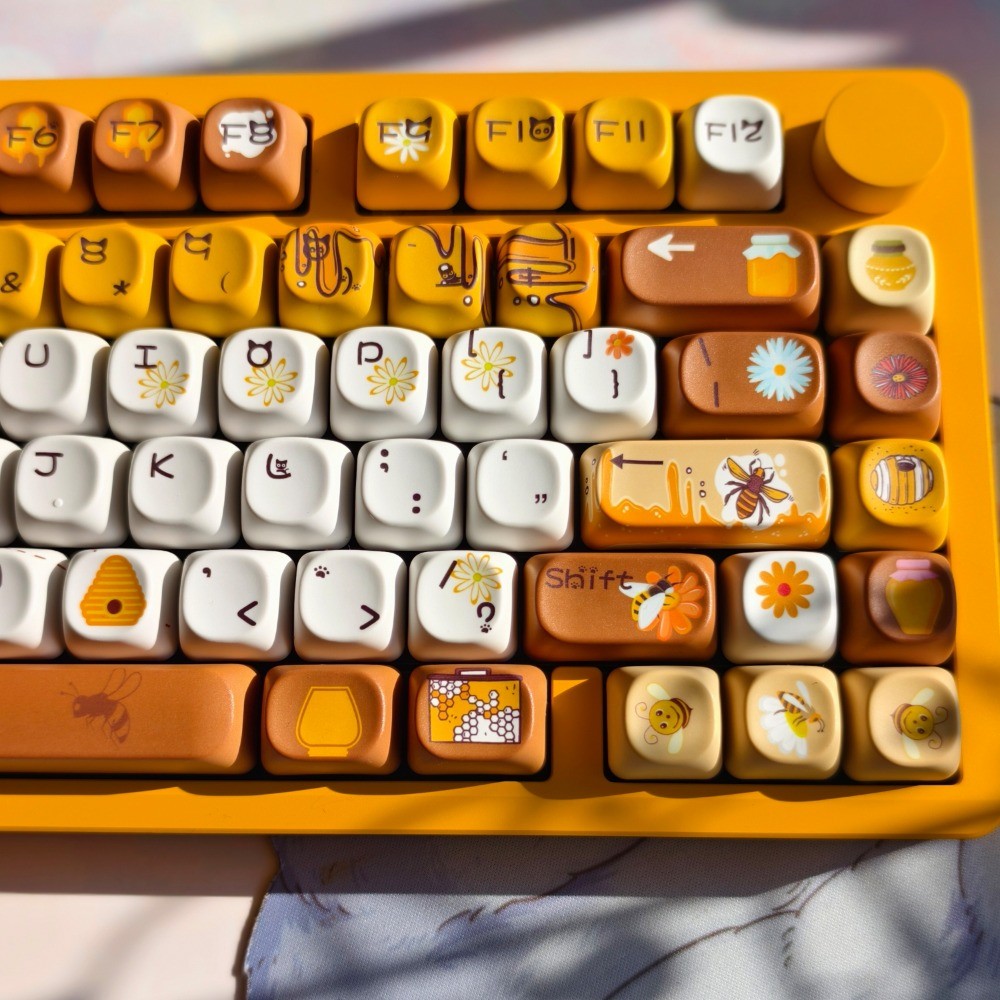 Honey Keycaps MOA โปรไฟล์ 120 คีย์ PBT Dye Sublimation Wooting60 MAD60 Aula F75 รอบ Keycaps การ์ตูนส
