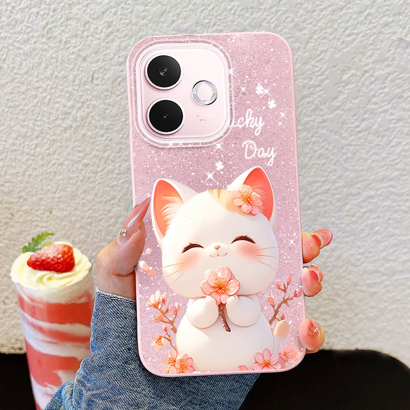VRQR สําหรับ Oppo A6 A5i A5 Pro 5G 4G A5X A5i A5 4G 5G น่ารักยิ้มอ้วนแมว Shinning Brightly Anti Drop Hard IMD เคสโทรศัพท์