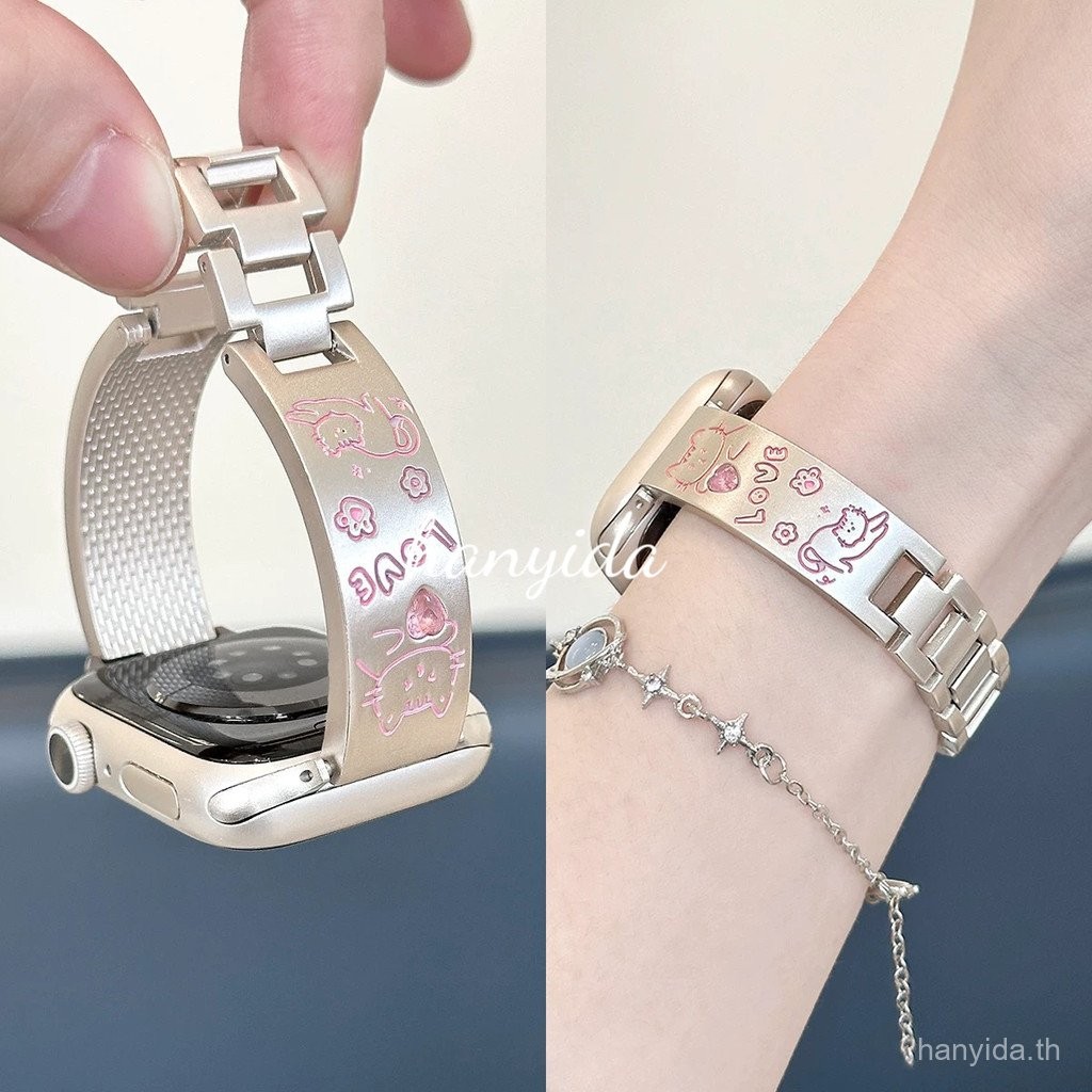 สร้อยข้อมือแมวน่ารักสายนาฬิกาโลหะสําหรับเกาหลีน่ารักสุนัขเพลงถักสายไนลอนสําหรับ Xiaomi Redmi Watch 5 Active Smart Watch Band สาวสร้อยข้อมือโซ่สําหรับ Redmi Watch 5 Lite Redmi w
