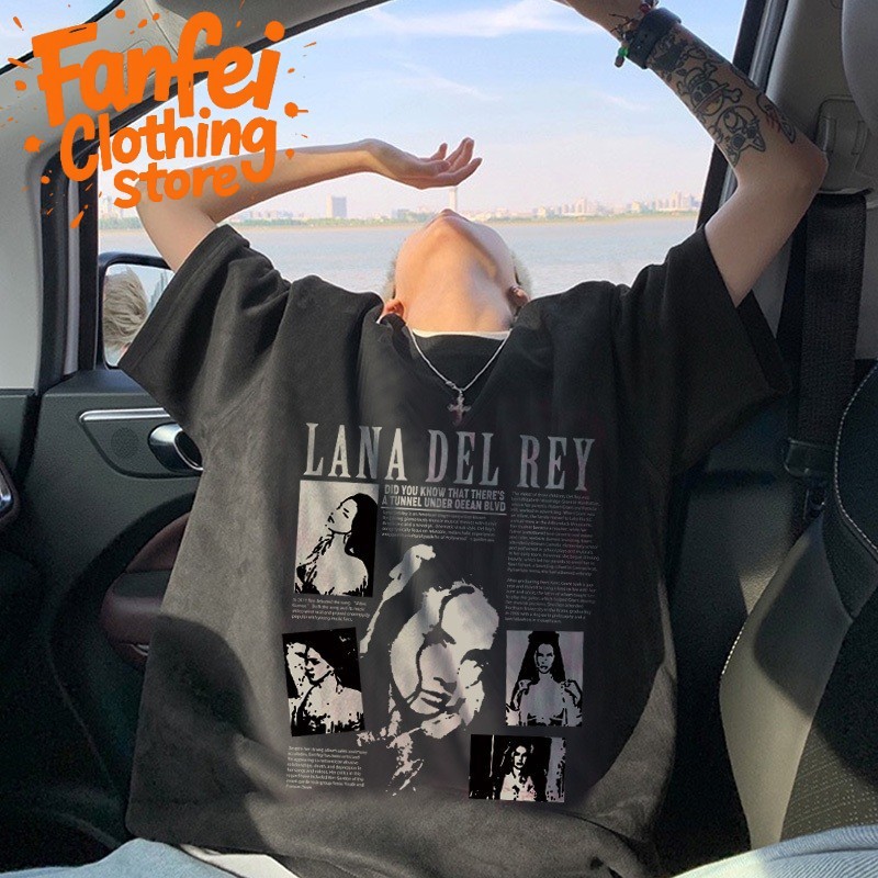 (จัดส่งตลอด 24 ชั่วโมง)Fanfei เสื้อยืดพิมพ์ลาย 'LANA DEL REY' ขนาดใหญ่ Street Wash