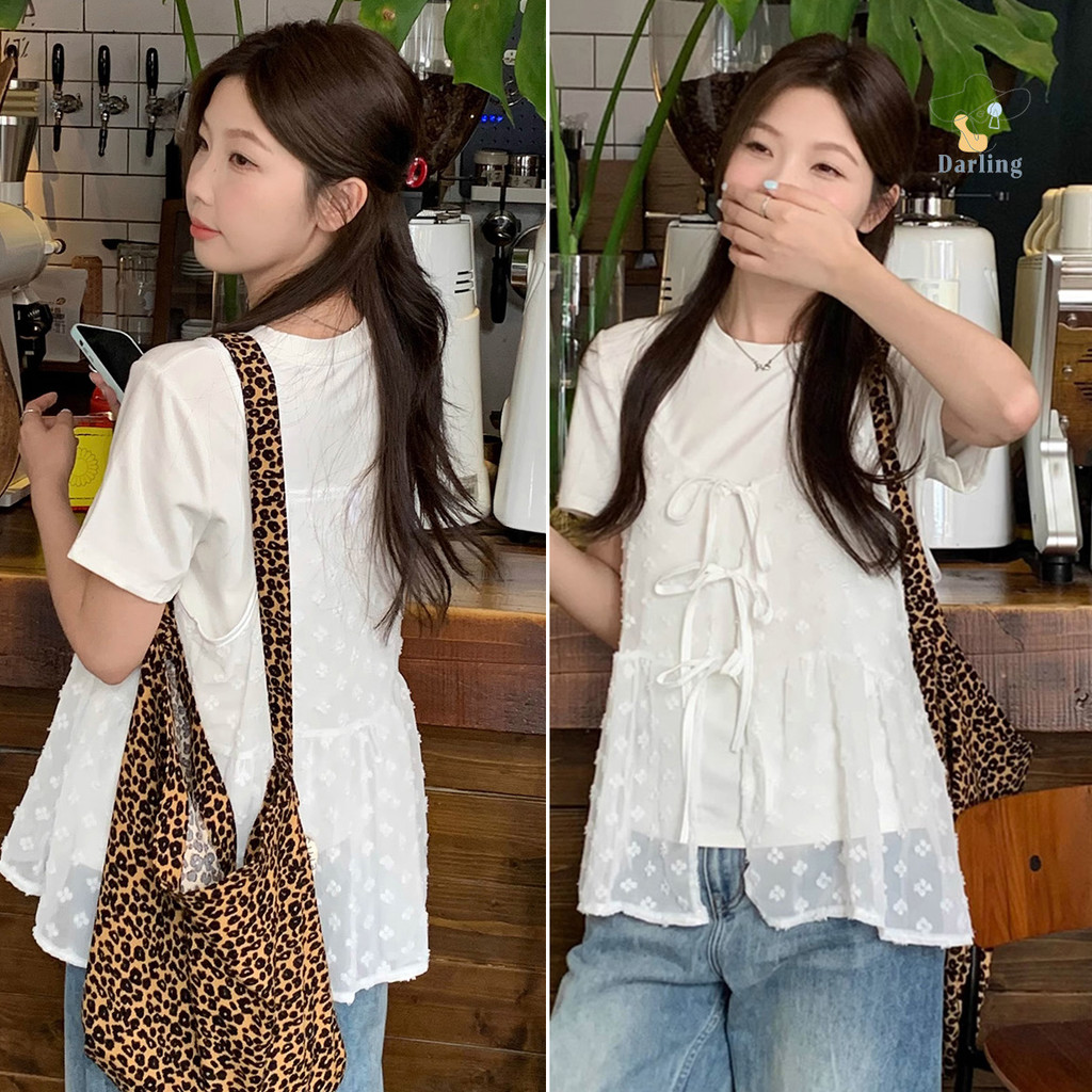 เสื้อสายเดี่ยวสีขาว ลายดอกน่ารัก สวมใส่ลุคสาวเกาหลี