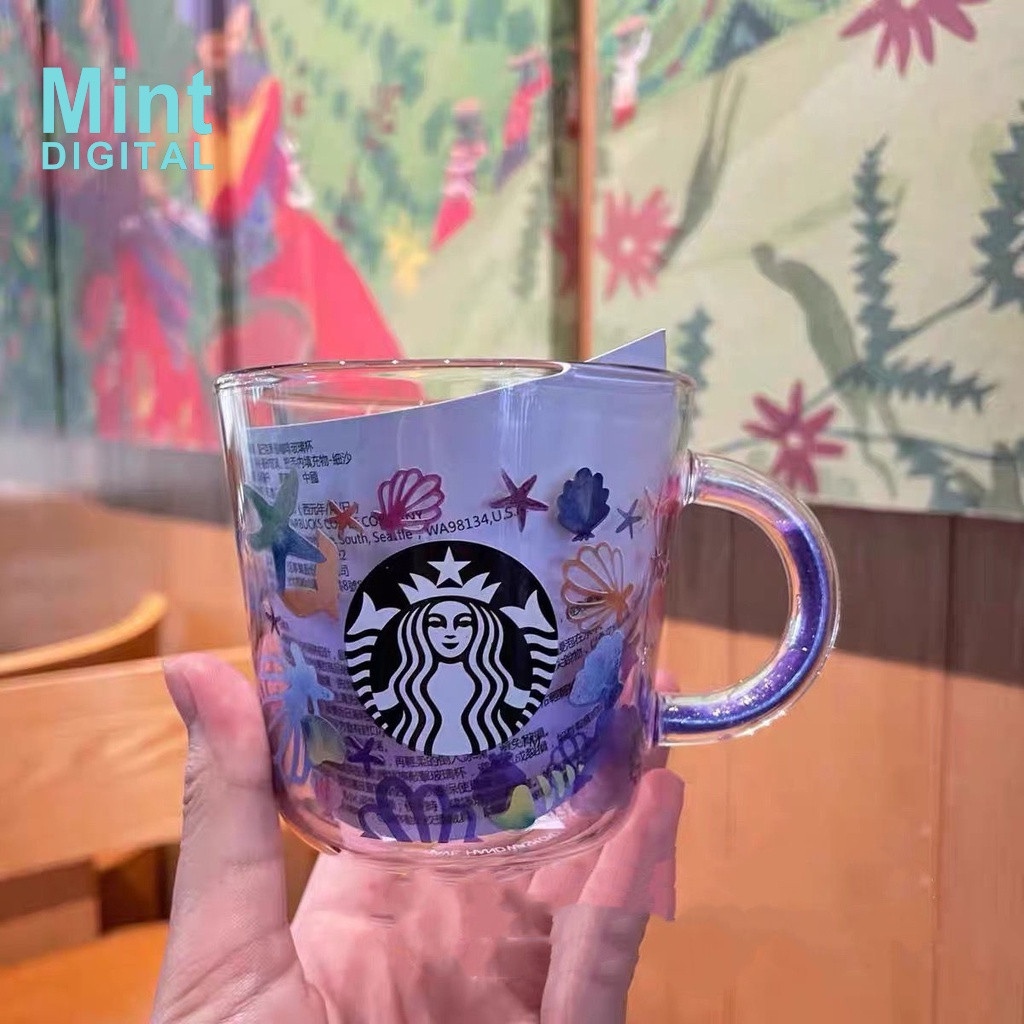 Starbucks Cup 237ml Fantasy Purple Ocean ถ้วยแก้วทนความร้อนถ้วยกาแฟ Starbucks ถ้วยน้ํา W4J5