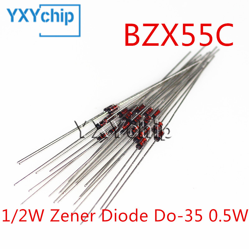 50pcs 1/2W Zener Diode DO-35 0.5W BZX55C 4V7 5V1 5V6 6V2 6V8 7V5 8V2 9V1 4.7V 5.1V 5.6V 6.2V 7.5V 8.