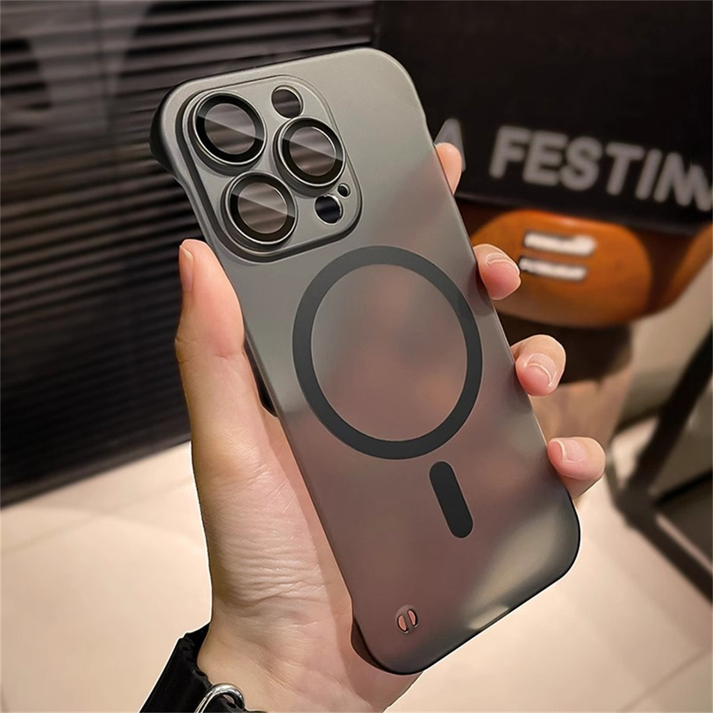 เคสโทรศัพท์เคลือบดีไซน์ไร้กรอบบางเฉียบสําหรับ IPhone 11 12 13 14 15 16 Pro Max Plus เคสแข็งฝาครอบกันกระแทกแม่เหล็ก