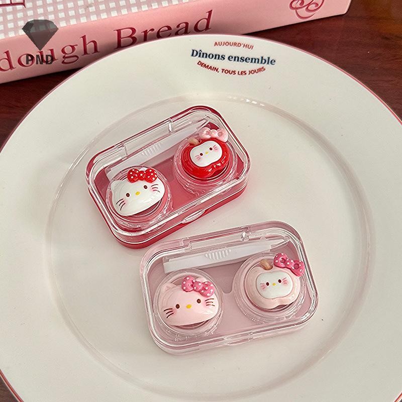 PND น่ารัก Hello Kitty คอนแทคเลนส์การ์ตูน KT Cat Travel แบบพกพาสายตาสั้นโปร่งใสคอนแทคเลนส์ Care กล่อ