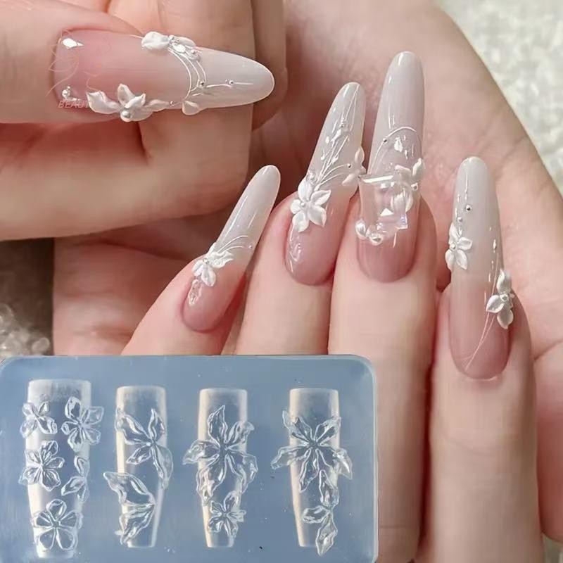 [maybeauty] Flower Serie 3D ซิลิโคนอุปกรณ์เล็บแกะสลักแม่พิมพ์ดอกไม้น้ําแข็ง Lily Diy แม่แบบเล็บแกะสลักแม่พิมพ์ Charms {TH}