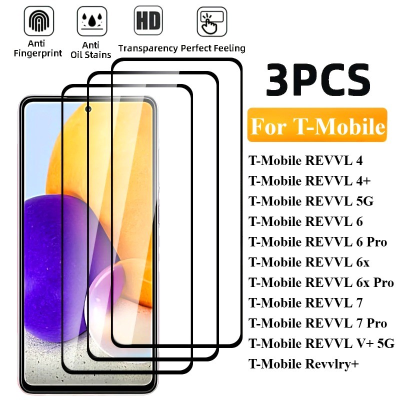 สําหรับ T-Mobile Revvlry + 1-3 ชิ้น HD Black Edge ฟิล์มกระจกนิรภัยสําหรับ T-Mobile REVVL V 7 6x 6 4 