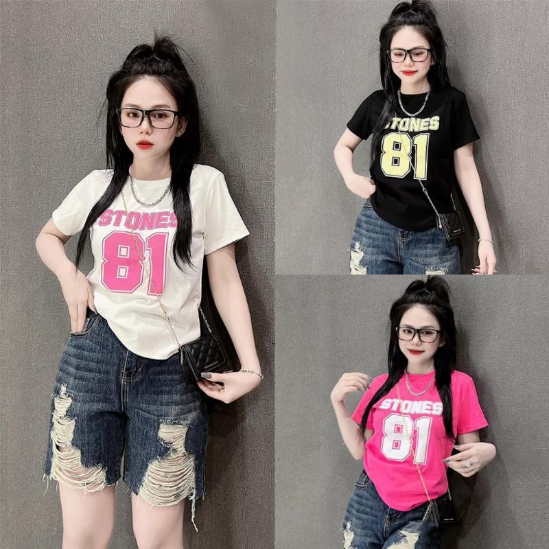 เสื้อยืดแขนสั้นผู้หญิงพิมพ์ลาย ยอดนิยมในสไตล์สตรีท แฟชั่นกีฬา