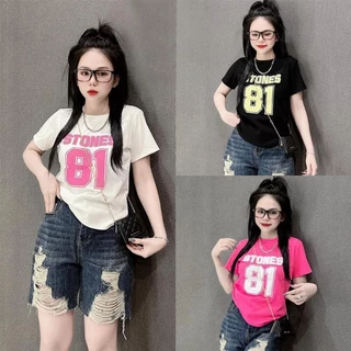 เสื้อยืดแขนสั้นผู้หญิงพิมพ์ลาย ยอดนิยมในสไตล์สตรีท แฟชั่นกีฬา
