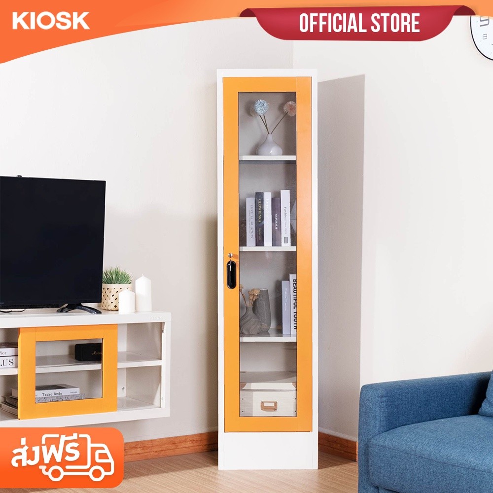 [จัดส่งพร้อมติดตั้งฟรี] KIOSK ตู้เหล็กบานกระจกสูง 1 บานเปิด 3 แผ่นชั้นปรับได้ กุญแจ/รหัส  **มีใบกำกับภาษี**