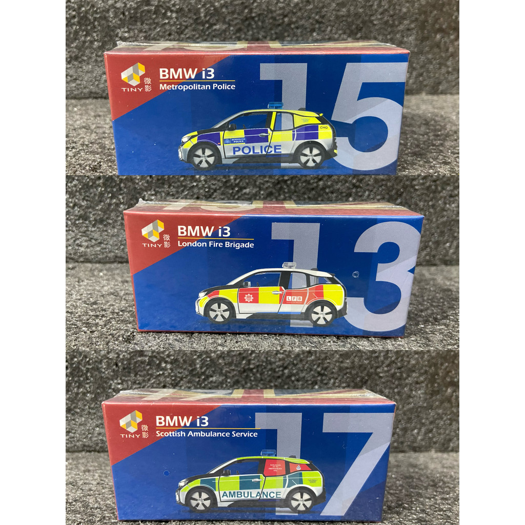 1/64 Micro Shadow TINY BMW BMW i3 รถตํารวจรถดับเพลิง Airport Patrol การแข่งขันรถโมเดลรถโลหะผสม