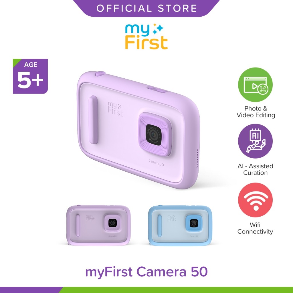 myFirst Camera50 กล้องดิจิตอลสำหรับเด็ก 20MP Wi-Fi จอ 3.97 นิ้ว สีน้ำเงิน สีม่วง