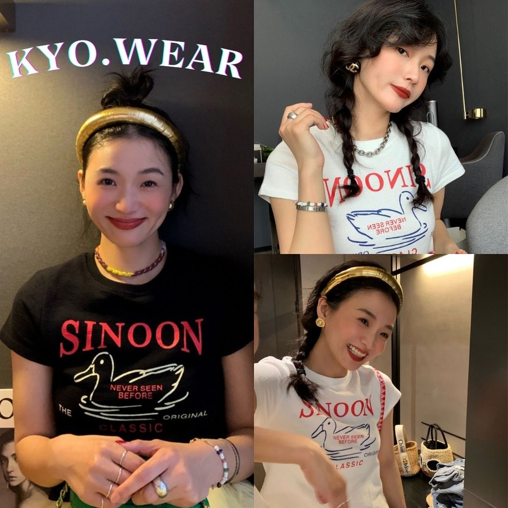 KYO 🍒 เสื้อเกาหลี ผู้หญิง  "SINOON" พิมพ์ลาย ผ้าCOTTON โคตรนุ่ม สลิมฟิต เสื้อ summe rเสื้อทรงซ้อ เสื