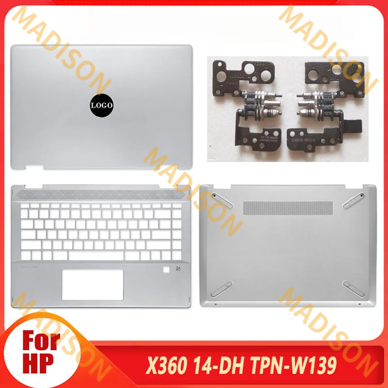 ใหม่สําหรับ HP X360 14-DH 14-DH003TUA TPN-W139 Series แล็ปท็อปปกหลัง LCD Palmrest ด้านล่างบานพับเงิน