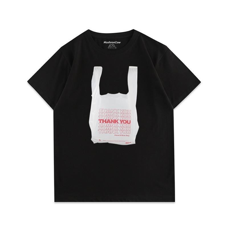 เสื้อยืดวัสดุพรีเมี่ยม 100% 220g Cotton เสื้อยืดแขนสั้น Niche Design Motif Thank You Round Collar To