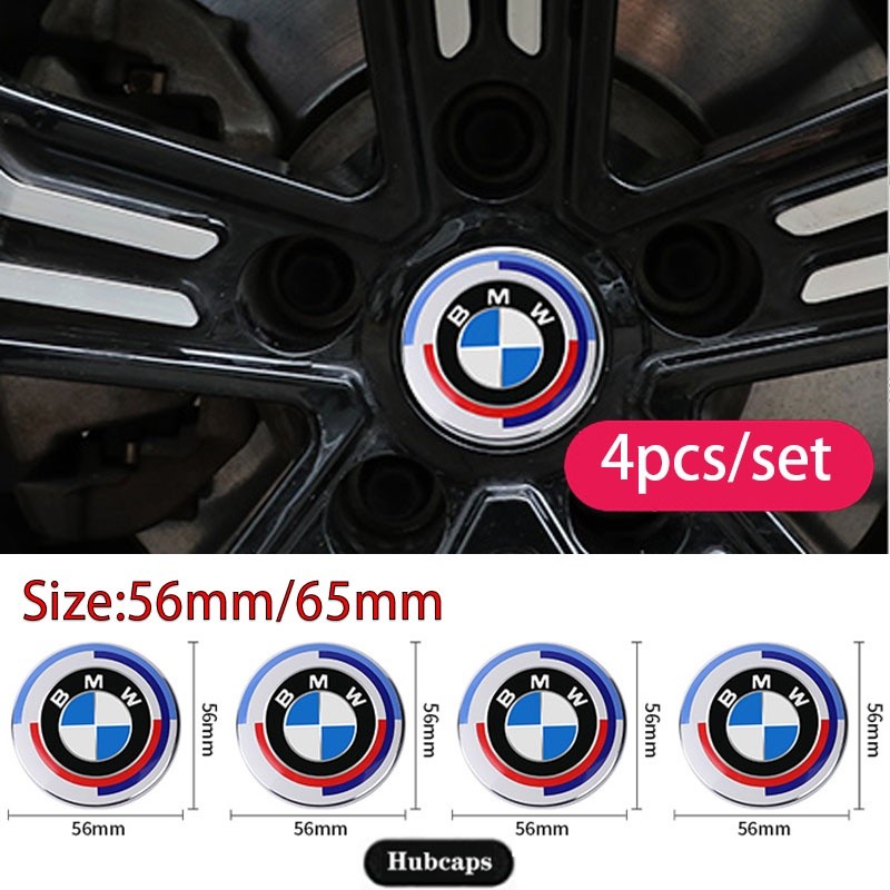 4pcs BMW ขอบรถ Hubcap Hub ฝาครอบศูนย์ล้อสติกเกอร์สัญลักษณ์ 50th Anniversary Badge ตกแต่งสําหรับ 56 ม