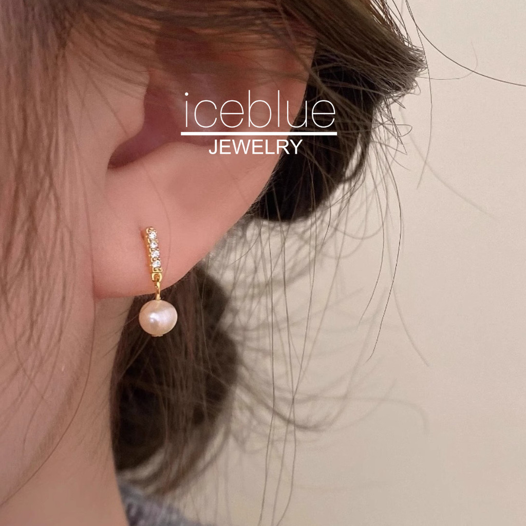 【iceblue】ต่างหูหูสตั๊ดเงินไข่มุกน้ำจืดธรรมชาติ พร้อมเคลือบ.gold.18K ไม่ดำสนิม เครื่องประดับแฟชั่นสำหรับผู้หญิง E102
