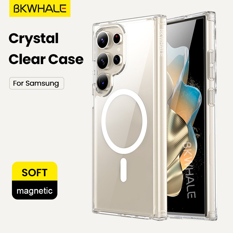SAMSUNG BKWHALE Magnetic Clearเคสโทรศัพท์สําหรับSamsung S25 S24 S23 Ultra Plus S25 + S23 + S24 + กันกระแทกปกหลังAntiสีเหลืองปลอก