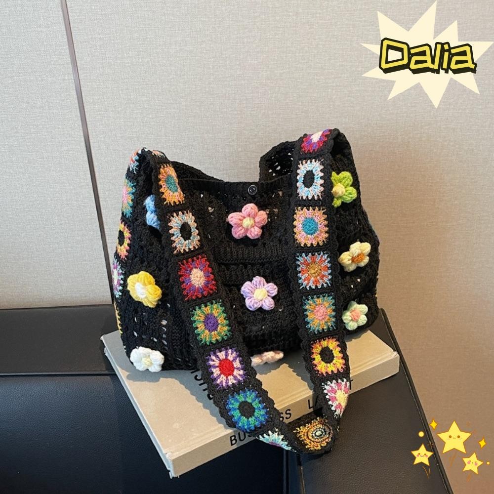 DALIA กระเป๋าcrochetดอกไม้สำหรับผู้หญิง สไตล์โบฮีเมียน ขนาดใหญ่มาก เค้นแบบVintage crossbody