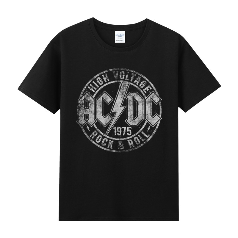 เสื้อยืด AC/DC ผ้าฝ้ายแท้ คอกลมแขนสั้น สไตล์ร็อคสำหรับเยาวชน