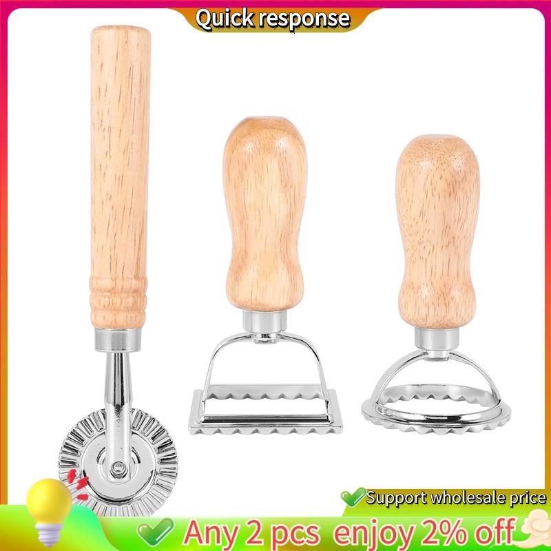 ในสต็อก-3PCS Ravioli ชุดเครื่องตัดพาสต้า, Ravioli แสตมป์พร้อมที่จับไม้ Ravioli เครื่องตัดพาสต้าสําหร