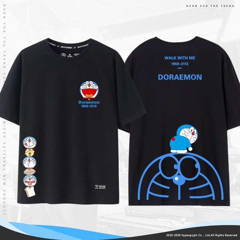 เสื้อยืดโดราเอมอน แขนสั้น ทรงหลวม ไซส์หลากหลาย S-XXL สำหรับผู้ชายและผู้หญิง