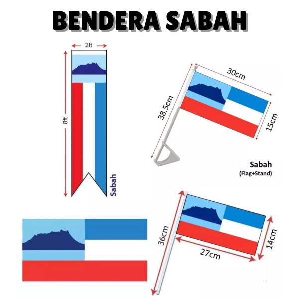 SalesWithJoyBendera Sabah Hand Flag / Spring Flag / Car Flag / Bunting Bunch Flag Sabah / 2x4ft 3x6f