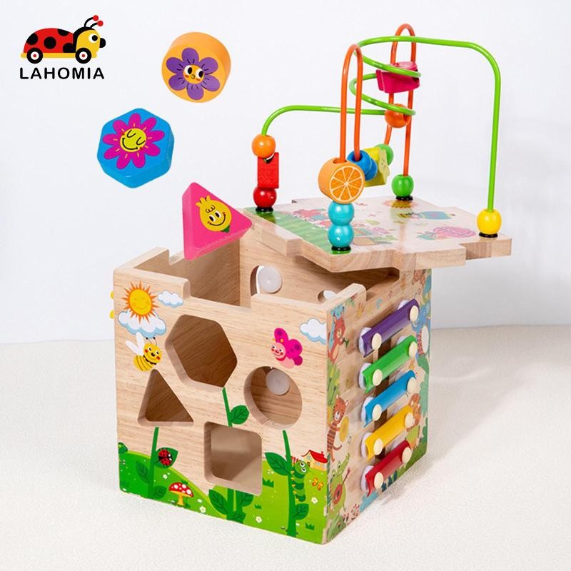 LAHOMIA กิจกรรมไม้ Cube ของเล่นของขวัญพัฒนาการรูปสี่ด้าน Sorter Cube