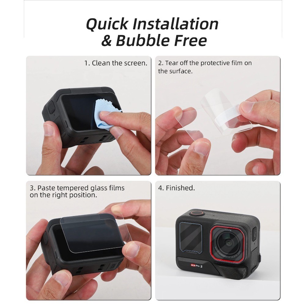 กระจกนิรภัยสําหรับ Insta360 Ace Pro 2 หน้าจอกล้องเลนส์ Protector ฟิล์มแก้วสําหรับ Insta 360 Ace Pro 