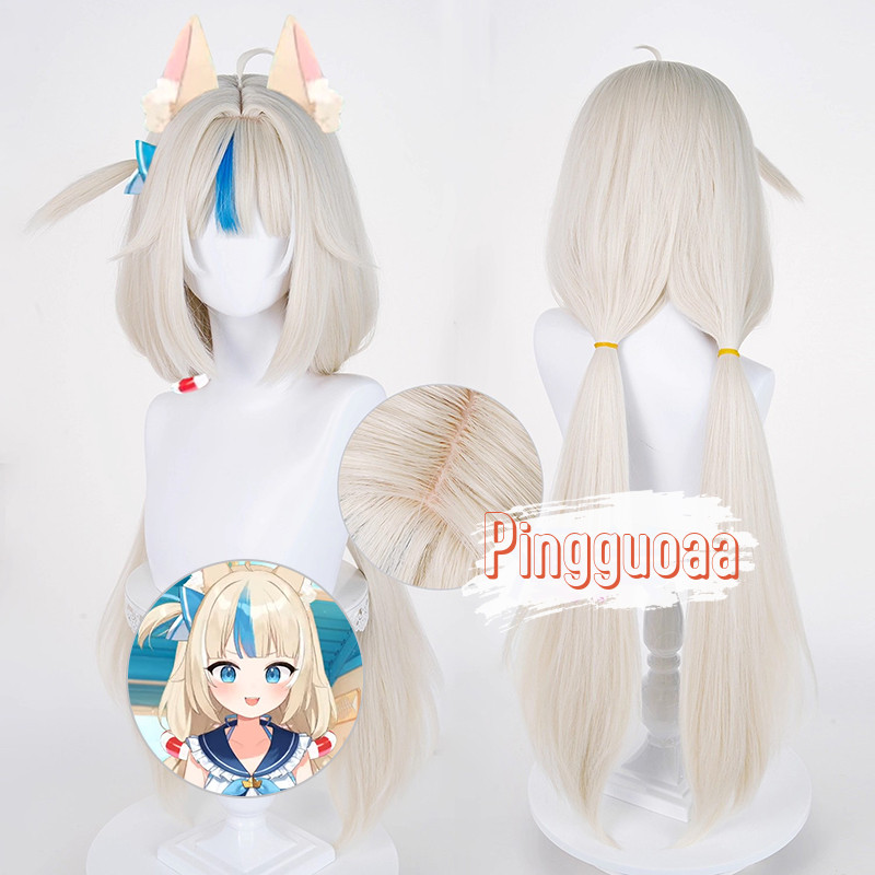 【Manmei】Vtuber Sameko Saba Cosplay Wig 90cm Long Fluffy Heat-Resistant Synthetic Hair