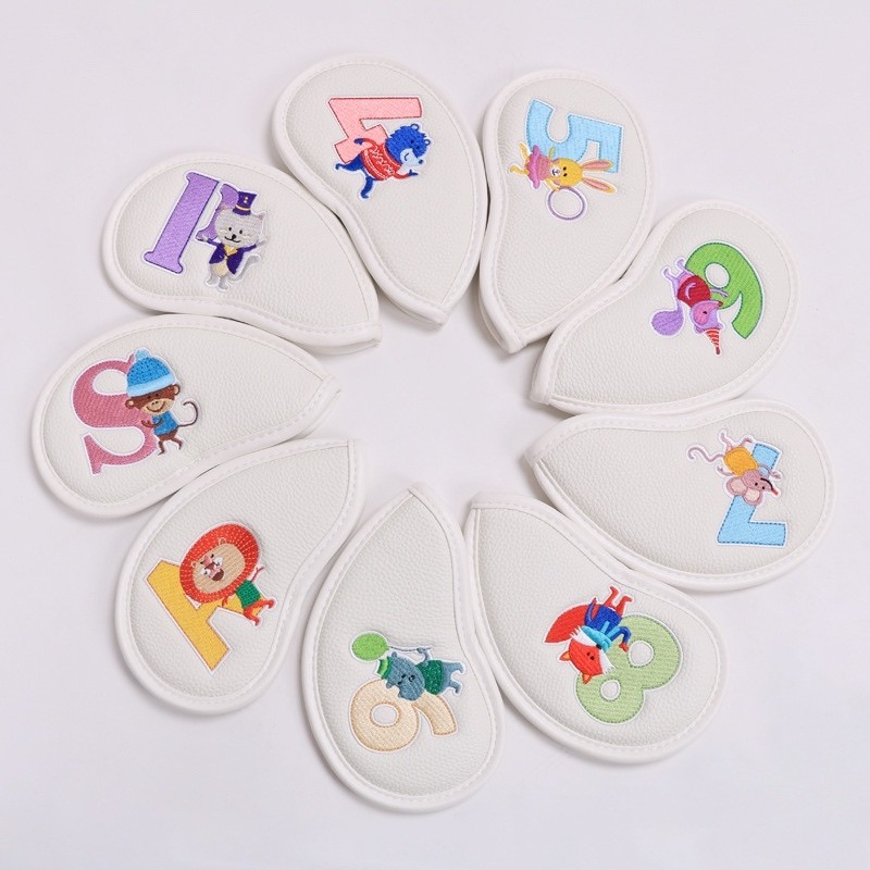 ฝาครอบเหล็กกอล์ฟ PU Club Cover Club ฝาครอบป้องกัน 9 ชิ้นแพ็ค